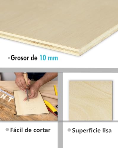 Miniatura 2 de Chely Intermarket Tableros Contrachapado Abedul 30x40 Cm 10 Mm 1 Unidad Madera Natural Corte Láser Cnc Manualidades Pirograbado Modelismo Decoración Artesanía Tablero Bricolaje Precisión