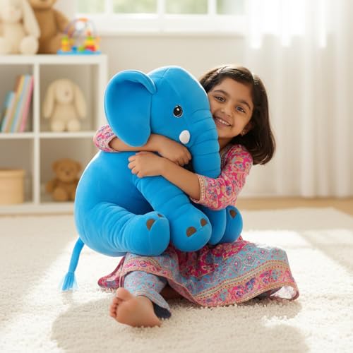 Image of Babique Big Elephant Stuffed Animal Soft Toys, Pillow Toy, Boy's and Girl's Room Decor, Birthday Gifts for Kids -Blue (50cm)