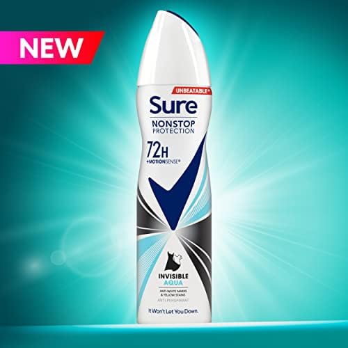 Sure Invisible Aqua Nonstop Protection leaves no white marks or yellow stains on clothes Anti-perspirant Deodorant Aerosol 72h protection anti-perspirant deodorant spray 250 ml