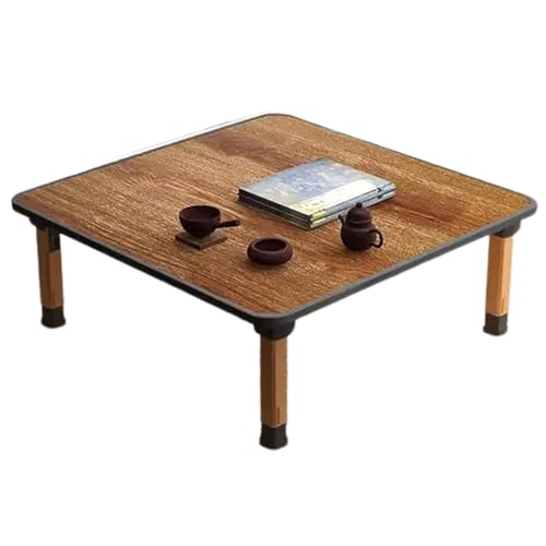 WIKLMOTH Mesas de café plegables de madera japonesa, mesa baja cuadrada ajustable para tatami sentado en el suelo, mesa de comedor plegable Kotatsu para laptop, mesa de meditación con ventana (marrón,