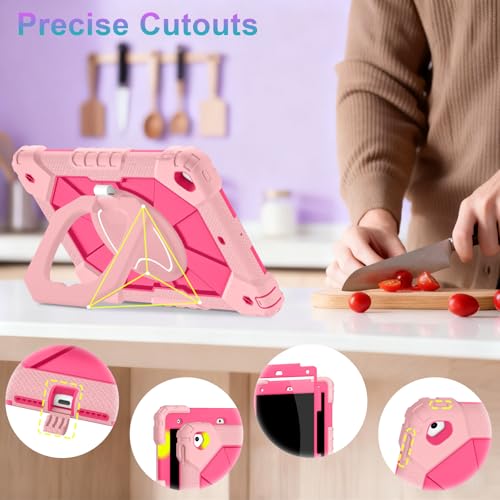 Image of Auizotl Case for iPad 9th /8th /7th Generation 10.2 Inch iPad Case 9th Generation with Screen Protector /Rotate Stand /Pen Holder, Heavy Duty Shockproof i Pad 9th /8th /7th Cases,Rose Pink