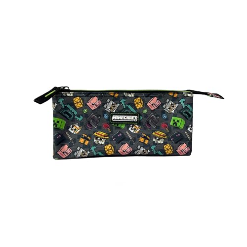 Trousse scolaire triple Minecraft pour organiser ses crayons à l'école primaire