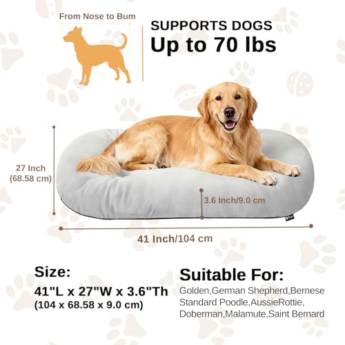 Image of Washable Oval Dog Bed for X-Large Dogs, High-Resilience,Light Gray