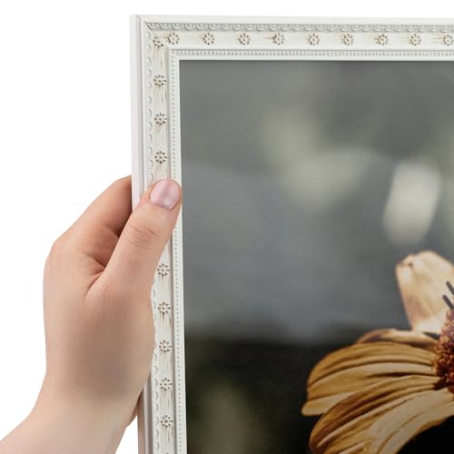 ArtToFrames 14x16 Inch White Picture Frame, This 0.75 Inch Custom Poster Frame is White Square Star Emboss - Comes with Regular Glass and Corrugated Backing