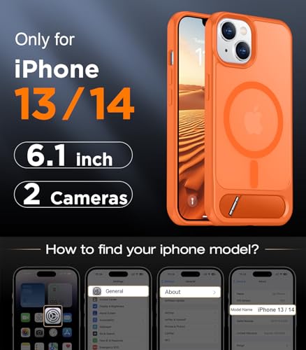 Image of Magnetic Compatible with iPhone 14 Case /iPhone 13 Case,[Built-in Invisible Kickstand][Compatible with MagSafe][Military Grade Shockproof] Slim Translucent Matte Phone Case for iPhone 14 /13 6.1 inch