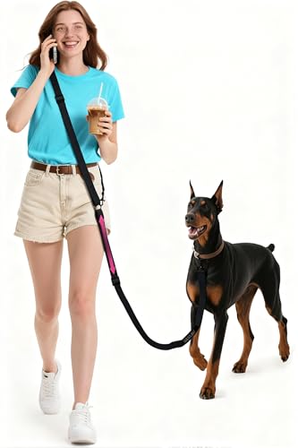 Heelay Guinzaglio per cani Hands-Free per tutte le taglie - 2,0-3,9 m, con doppia fibbia regolabile e maniglia imbottita per 1 o 2 cani di taglia media/grande, 8-50 kg, nero