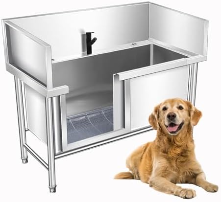 Professional Dog Grooming Bath Tub Dog Grooming Bathtub Station Dog Washing Station 47.2 inch Dog Grooming Bathtub Station, Professional Stainless Steel Pet Dog Bath Tub, with Faucet & Acces