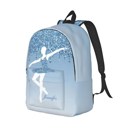 Generic Custom Ballet Dance Backpack Personalized Backpack with Name Customized Casual Bag Daypack for Woman Outdoor Hiking Travel Blue 15in4