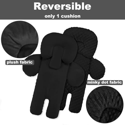 Image of Infant Car Seat Insert for Newborn Boys Girls, Extra Thick & Soft Minky Preemie Car Seat Head Body Support Cushion with Strap Pads, Perfect for Stroller, Baby Swing, Bouncer, 2-in-1 Reversible, Black