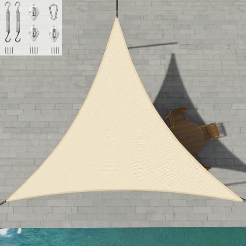 Patio Paradise 9' x 9' x 9' Beige Sun Shade Sail Triangle Canopy with Hardware Kits Permeable Canopy Pergolas Top Cover, Permeable UV Block Fabric Durable Outdoor