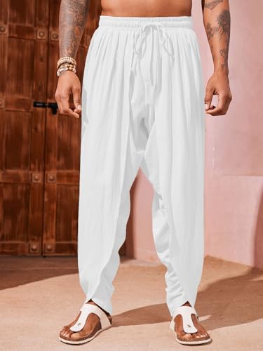 Runcati Mens Linen Harem Pants Casual Elastic Waist Pants Baggy Boho Yoga Hippie Summer Beach Kurta Dhoti Trousers2