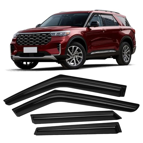 Image of Canvcle Explorer Rain Guards - Window Visors for 2020-2025 2026 Ford Explorer, Outside-Mount Tape-On Side Window Wind Deflectors for Frontier Accessories, Vent Visors Shades Rainproof Black 4PCS