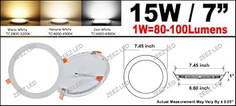 ZEEZ 10 Pack LED Recessed Lighting 7 Inch (OD 7.45 / ID 6.60), 15W Round Ceiling Down Light Fixture, Dimmable Canless Natural/Neutral White Can Lights, Ultra-Thin Panel Pot Wafer Pancake Downlight