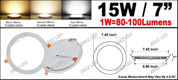 ZEEZ 10 Pack LED Recessed Lighting 7 Inch (OD 7.45 / ID 6.60), 15W Round Ceiling Down Light Fixture, Dimmable Canless Natural/Neutral White Can Lights, Ultra-Thin Panel Pot Wafer Pancake Downlight