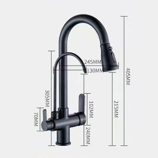 Grifo de Cocina 3 Vías Osmosis con Ducha Extraíble con Filtro de Agua Grifo Cocina Fregadero Extraible Flexible Rotación de 360° 2 Modos Negro
