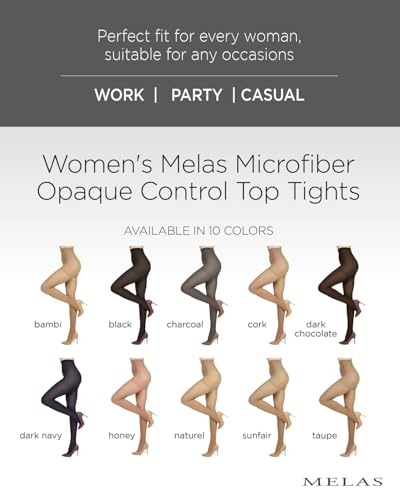 Melas 6 Pack of Microfiber Control Top Tights, Comfortable Velvet Soft Opaque Tights, 60 Denier - Sizes XS to Q22
