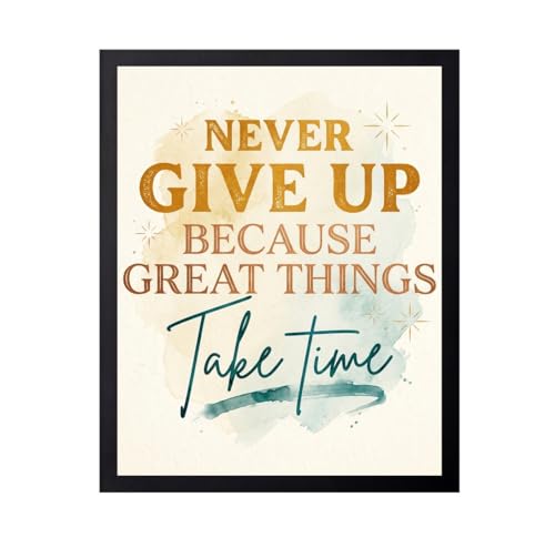 ALPINE INK CO. Never Give Up Poster with Frame - Motivational Quote Artwork - Bold and Script Typography with Watercolor Design -Home Office Bedroom Wall Decor - 11x14 Black Framed Print