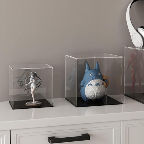 Image of Premium Acrylic Display Case for Collectibles, Action Figures & Toys | Transparent Dustproof Display Box with Black Base (8 inch L x 8 inch W x 8 inch H)