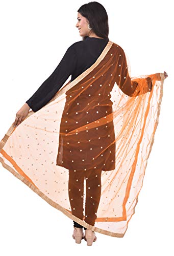 Image of YOUTHQUAKE Women's Net Embroidered Full Size Dupatta With 4 Side Golden Lace