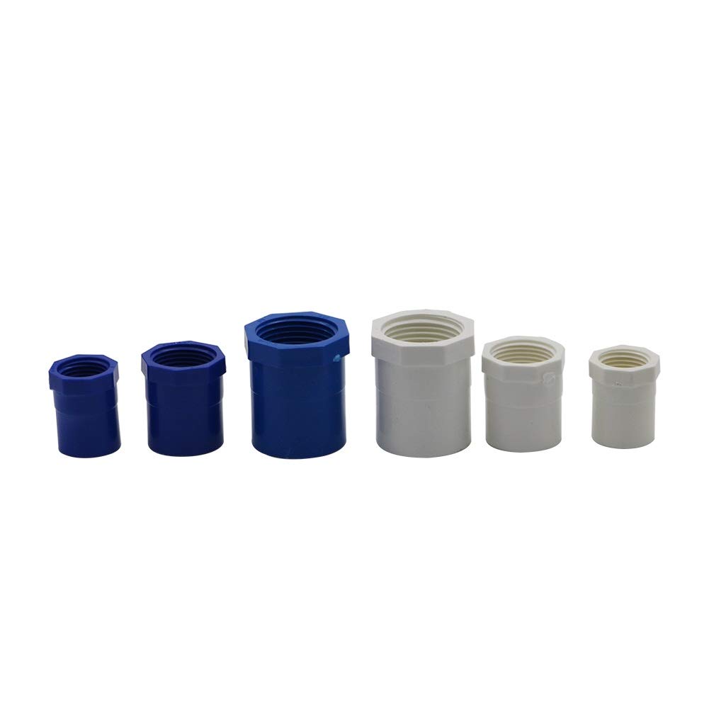Pipe connector 10pcs 1/2" 3/4" 1" Internal Thread to Inner Diameter 20/25/32mm PVC Connector Female BSP Thread Garden Water Pipe Accessories (Color : Blue, Diameter : 1'')