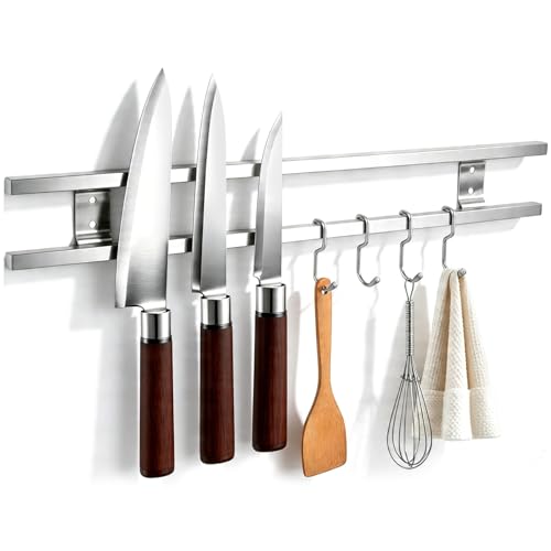 17 Inch Magnetic Knife Holder for Wall with 4 Hooks,