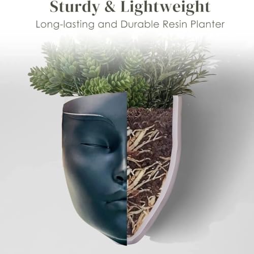 Image of Lady Face Wall Planter | Calm face | Abstract Resin Hanging Planter | 17.5 x 13.5 cm | Wall Decoration | Balcony & Living Room Home Decor (Multicolour)