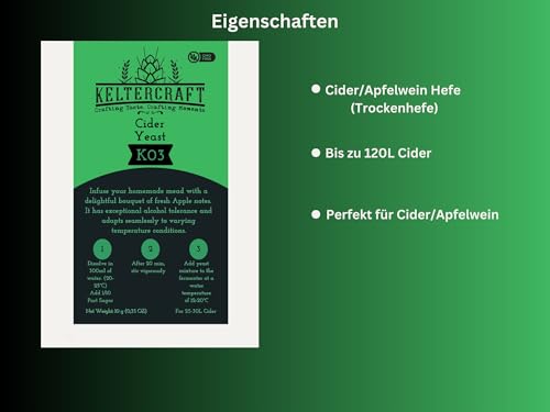 Keltercraft K03 Cider Hefe [4x 10g: Für 100L Apfelwein] Trockenhefe Weinhefe Reinzuchthefe