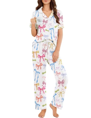 Image of Ekouaer Pajamas for Women Set Button Up Short Sleeve Pjs Sets With Pockets
