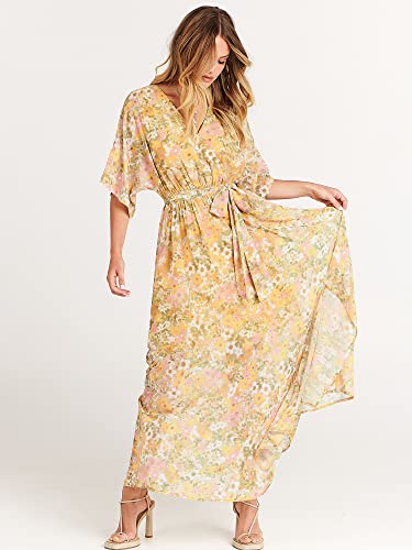 Image of ANRABESS Womens Boho Floral Wedding Guest Maxi Dress | Flowy A-Line Chiffon with Slit, Elegant V Neck Wrap Elastic Waist, Casual 1 /2 Sleeve Spring Summer Outfits, Tea Party