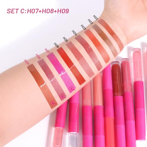 Image of evpct ‌3Pcs Matte Liquid Lipstick Marker Pen Lip Liner Combo Set with Lip Oil, Shine Finish, Mauve Hot Pink Red Brown 2 in 1 Lip Gloss Tint Stain Color Lipstick Long Lasting Waterproof for Women