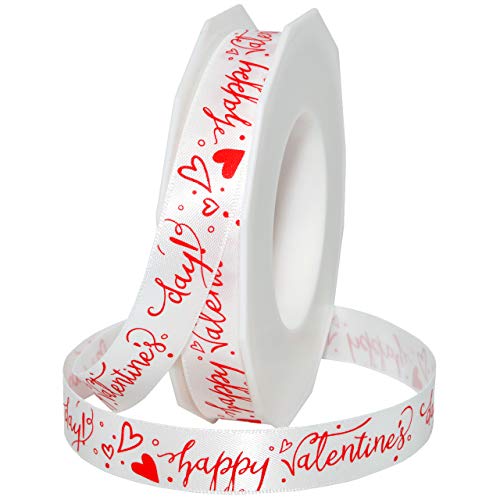 Morex Ribbon Be Mine Ribbon, Satin, 5/8" x 20 Yards, White/Red -  7111.16/20-909