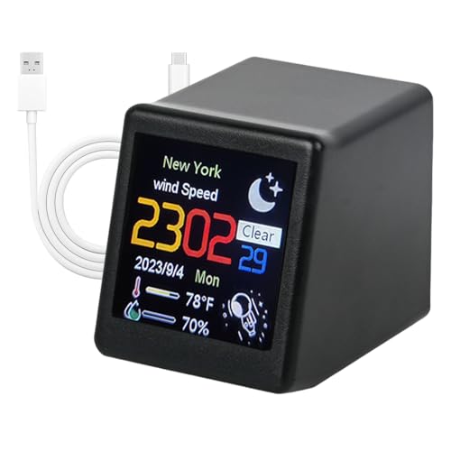 xowwyue Reloj meteorológico digital | Pequeña decoración de escritorio inteligente | Monitor de humedad del hogar, recargable, fecha, hora, portátil, alarma de control inteligente para cocina, baño