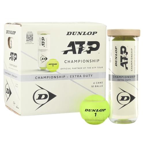 Dunlop ATP Championship Tennis Balls (6 Can Pack (18 Balls) Extra Duty)