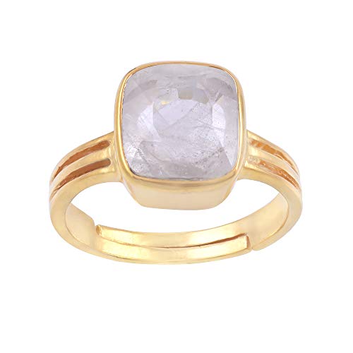 Saphir blanc naturel bague argent sterling plaqué or 11,25 Ratti pierre Pukhraj AMZ4356