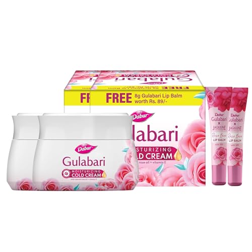 Image of Dabur Gulabari Moisturizing Cold Cream 200gm (100gm x 2) + Gualabari Lip Balm 16gm (8gm x 2) | With Goodness of Natural Rose Oil & Vitamin E | Intense Hydration and Deep Moisturization