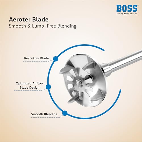 Image of BOSS Crystal Hand Blender | Specially designed Aerator Blade | Powerful 275W Motor | 2 Speed operation | Green | Wall bracket for storage, 3 year warranty*