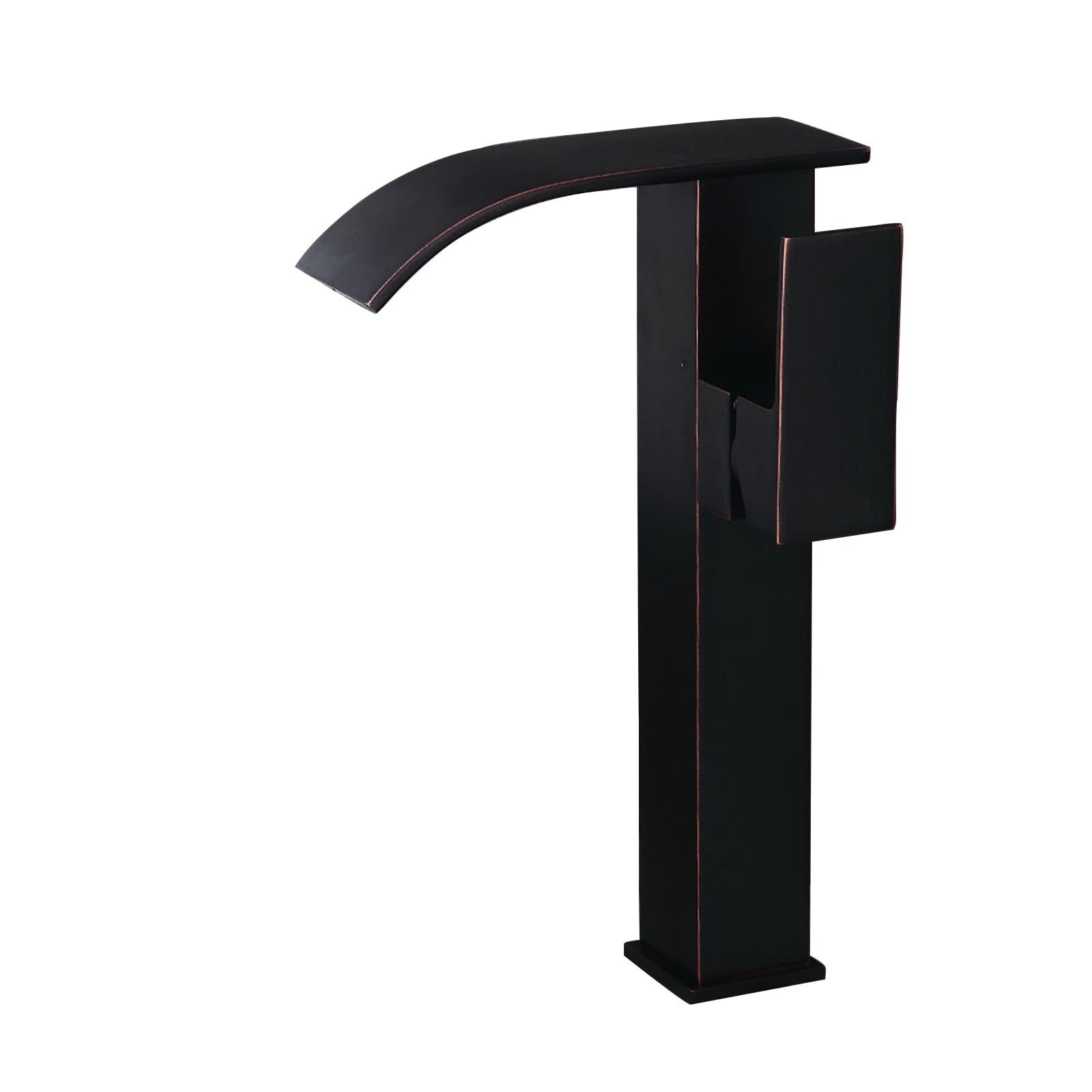 HCFYAUIS Bathroom Retro Basin Tap Black Flat Spout High Rise Basin Mixer Tap Waterfall Brass Tap
