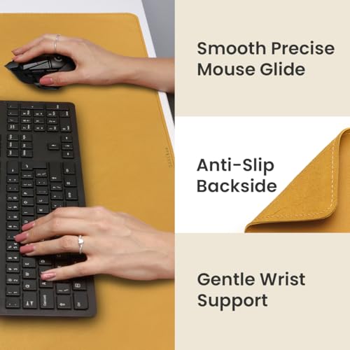 Tapete para escritorio de cuero genuino Mostaza XL miniatura 5