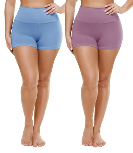 Image of TNNZEET 2 Pack Plus Size High Waisted 8 inch Biker Shorts for Women-Buttery Soft Black Yoga Shorts(2X, 3X, 4X)