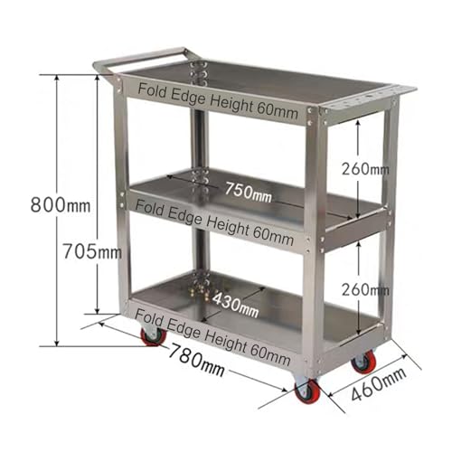 Outil de roulement robuste à 3 étages en acier inoxydable avec poignée et roues pour garage, atelier, entrepôt, solution de stockage industriel 450 kg