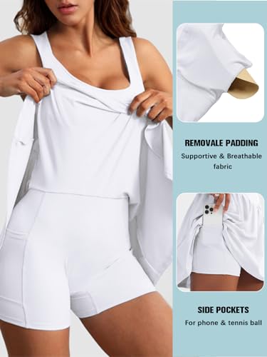 Image of Sexyasasii Women's Summer Athletic Tennis Dress with Built in Shorts and Bra Square Neck Workout Exercise Active Golf Dresses