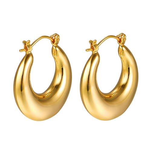 Image of Shining Diva Fashion Anti Tarnish Jewellery Celebrity Inspired 14k Real Gold Plated Simple Plain Link Chain Chunky Huggie Hoop Trendy Stylish Copper Earrings for Women Girls