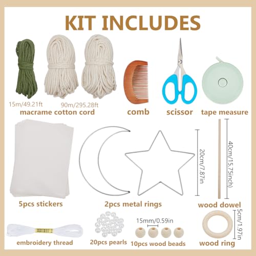 ORIGACH Kit de macramê 4 em 1 DIY para adultos iniciantes, kit fácil de pendurar na parede e gancho