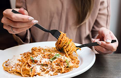 50 Pack Plastic Forks And Spoons, Plastic Silverware Heavy Duty, Plastic Cutlery Set, Plastic Utensils For Party, Disposable Silverware, Plastic Spoons And Forks, Black #TOP2