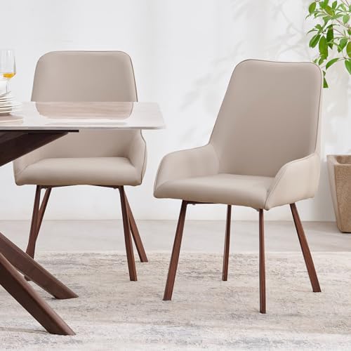 Image of Home Centre | Dune Set of 2 Faux Leather Dining Chairs | Dining Chair for Home | Metal | Beige | 1 Year Warranty