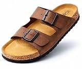 GONKOS® Sandalias de Piel Con Hebillas Ajustables, Corcho Natural, Para Hombre/Mujer, Calidad Hecha en España, Color Marrón Talla 40