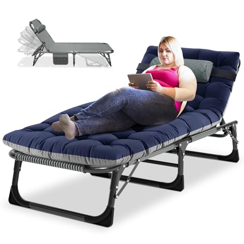 SUNYRISY Chaise longue pliante lit de camping réglable robuste matelas et appui-tête lit de jardin surdimensionné portable pour la maison, le bureau, la...