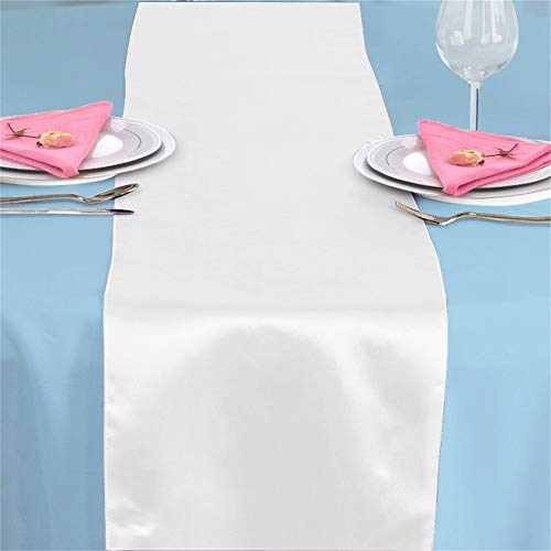 Time to Sparkle 10 Pack Satin Table Runners 12"x108"inch Chair Sashes Swags Wedding Party Table Decoration - White - Image 2