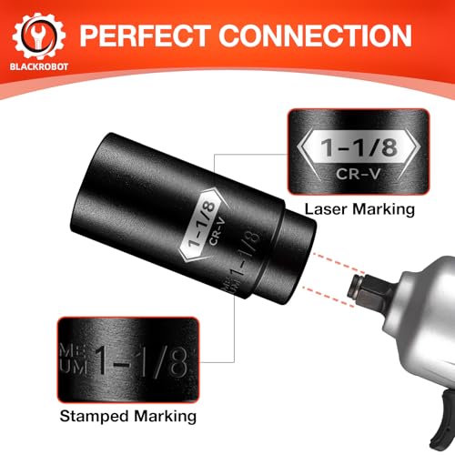 Image of BLACKROBOT 1 /2 Inch Drive 6-Point Deep Socket, 1-1 /8 inch Deep Impact Socket, CR-V Steel