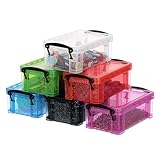 BTSKY 6 Colors Mini Small Plastic Storage Box with Locking Lid Clear Plastic Organizer and Assorted Color Boxes Hold Crafts, Stationery, Jewelry, Sewing and More in Office or Home Supplies